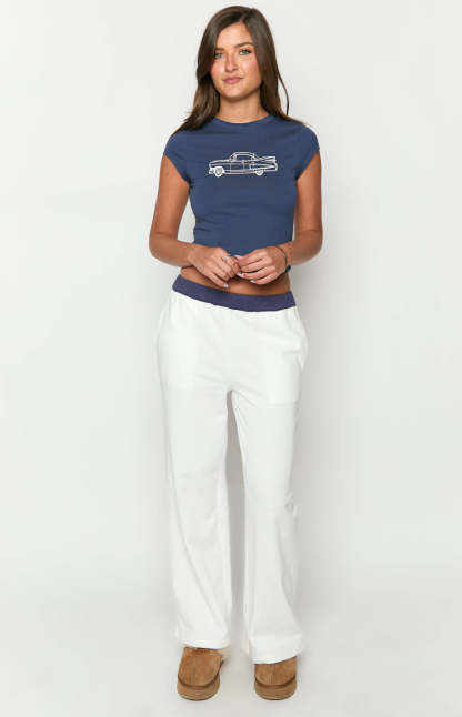 Dania Cream And Navy Contrast Track Pants-Vavasi.All Rights Reserved.