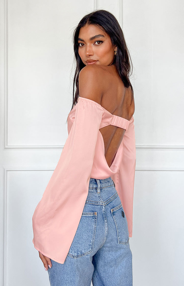 Darcie Pink Satin Long Sleeve Top-Vavasi.All Rights Reserved.