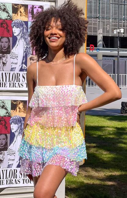 Darcy Rainbow Sparkle Mini Dress-Vavasi.All Rights Reserved.