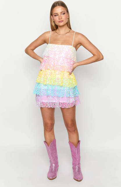 Darcy Rainbow Sparkle Mini Dress-Vavasi.All Rights Reserved.