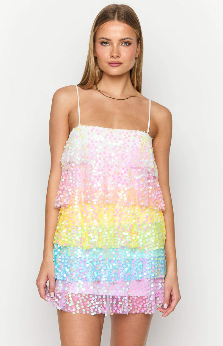 Darcy Rainbow Sparkle Mini Dress-Vavasi.All Rights Reserved.