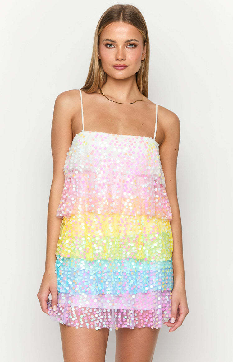 Darcy Rainbow Sparkle Mini Dress-Vavasi.All Rights Reserved.