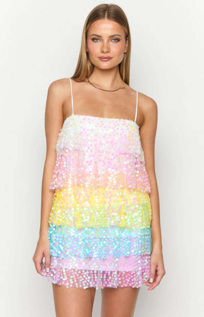 Darcy Rainbow Sparkle Mini Dress-Vavasi.All Rights Reserved.