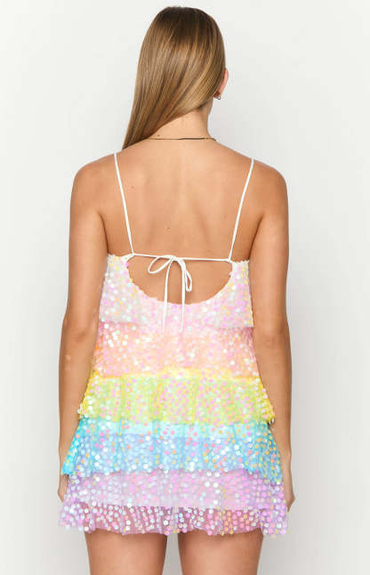Darcy Rainbow Sparkle Mini Dress-Vavasi.All Rights Reserved.
