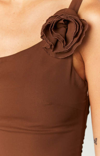 Dashiell Brown One Shoulder Chiffon Mini Dress-Vavasi.All Rights Reserved.