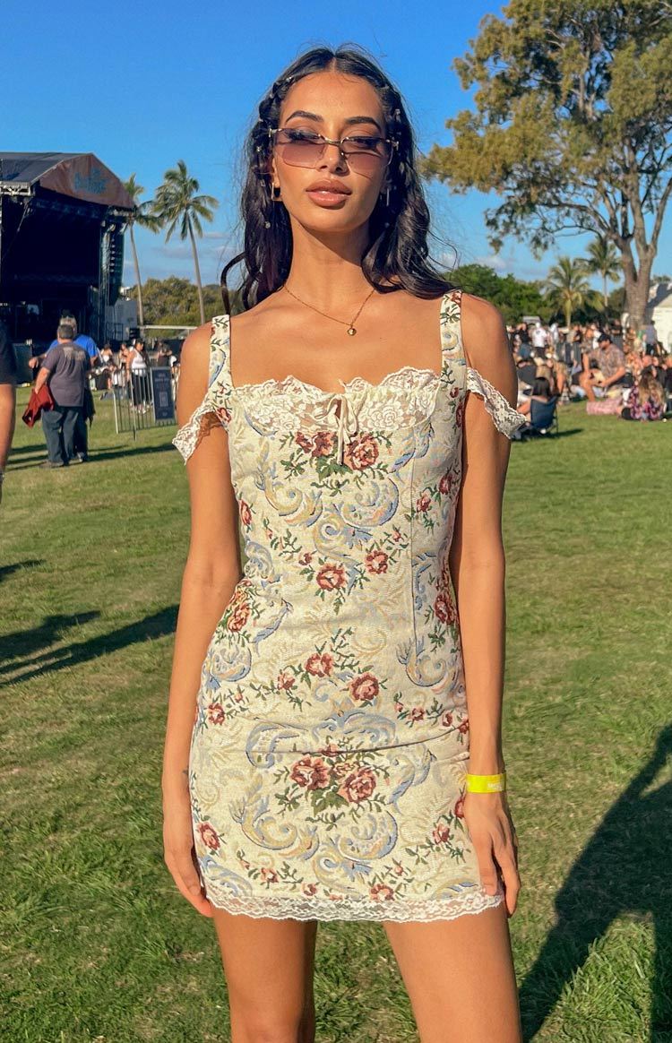 Daydreaming Beige Tapestry Mini Dress-Vavasi.All Rights Reserved.