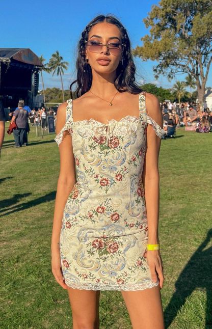 Daydreaming Beige Tapestry Mini Dress-Vavasi.All Rights Reserved.