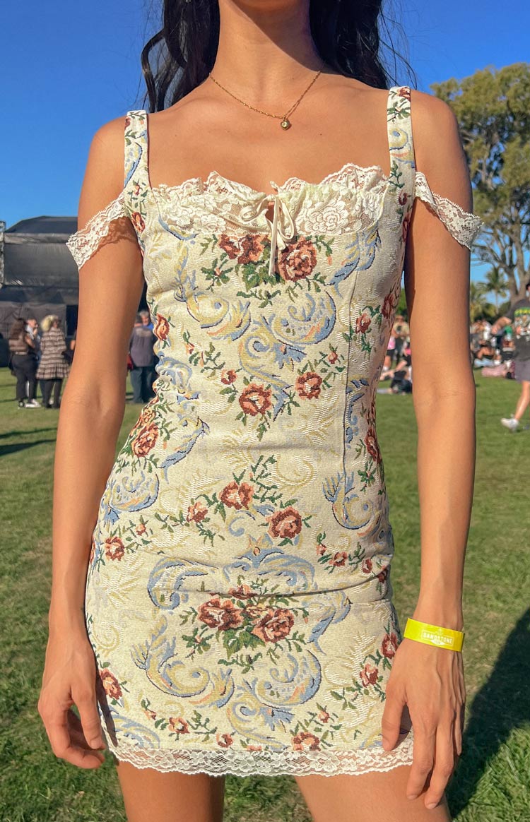 Daydreaming Beige Tapestry Mini Dress-Vavasi.All Rights Reserved.