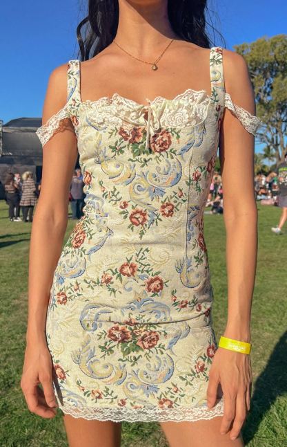 Daydreaming Beige Tapestry Mini Dress-Vavasi.All Rights Reserved.