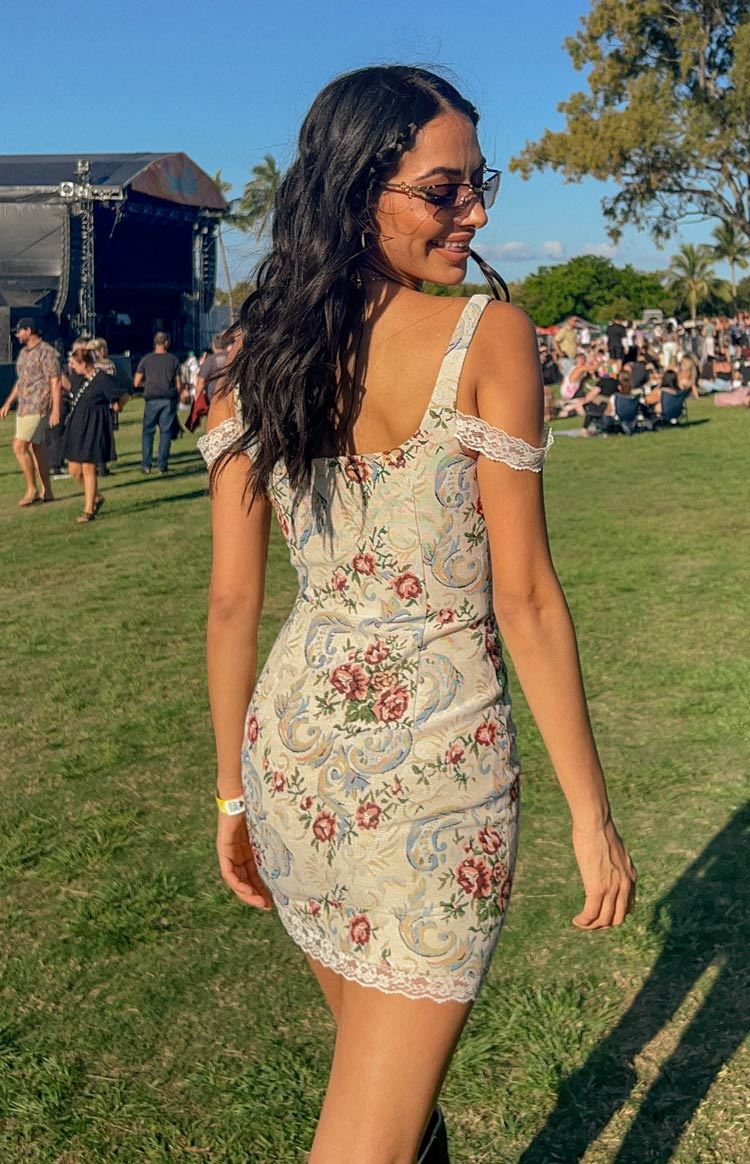 Daydreaming Beige Tapestry Mini Dress-Vavasi.All Rights Reserved.