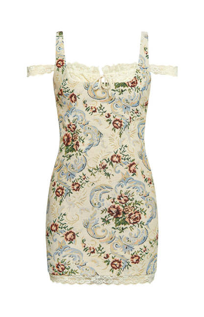 Daydreaming Beige Tapestry Mini Dress-Vavasi.All Rights Reserved.