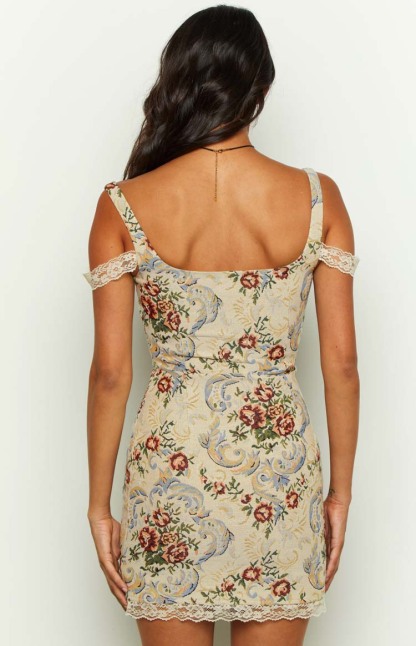 Daydreaming Beige Tapestry Mini Dress-Vavasi.All Rights Reserved.