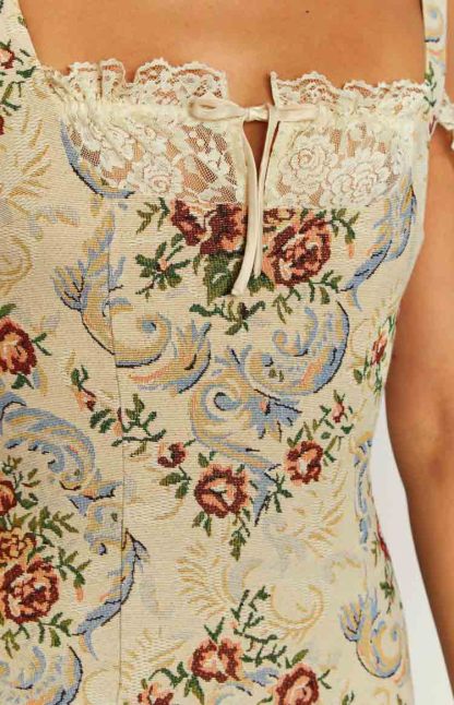 Daydreaming Beige Tapestry Mini Dress-Vavasi.All Rights Reserved.