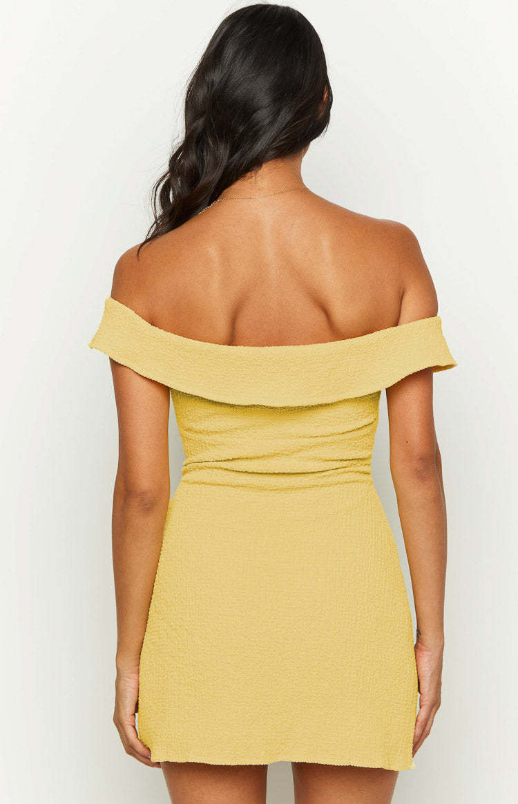 Daydreaming Yellow Off Shoulder Mini Dress-Vavasi.All Rights Reserved.