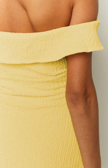 Daydreaming Yellow Off Shoulder Mini Dress-Vavasi.All Rights Reserved.