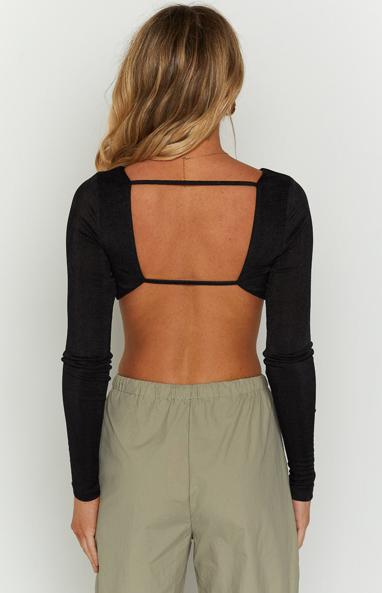 Deandra Black Backless Long sleeve Top-Vavasi.All Rights Reserved.