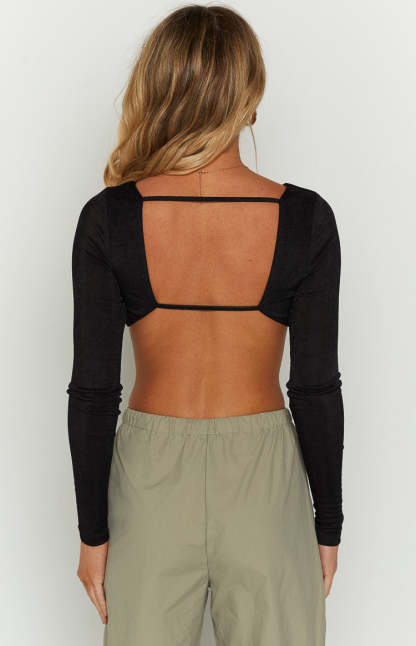 Deandra Black Backless Long sleeve Top-Vavasi.All Rights Reserved.