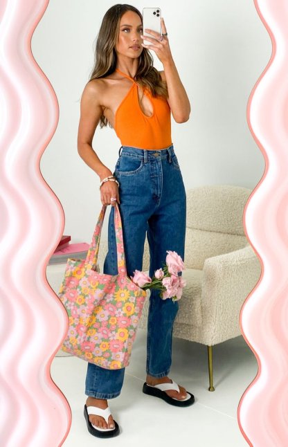 Debbie Orange Halter Bodysuit-Vavasi.All Rights Reserved.