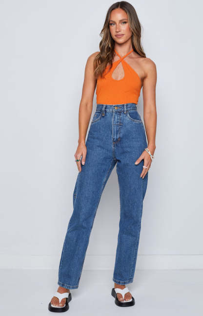Debbie Orange Halter Bodysuit-Vavasi.All Rights Reserved.