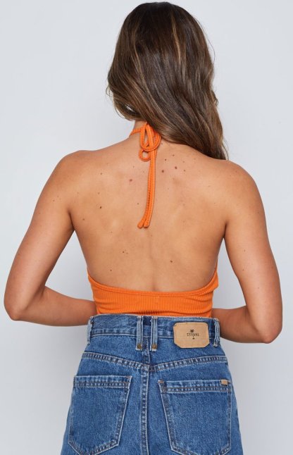 Debbie Orange Halter Bodysuit-Vavasi.All Rights Reserved.