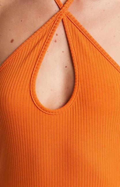 Debbie Orange Halter Bodysuit-Vavasi.All Rights Reserved.
