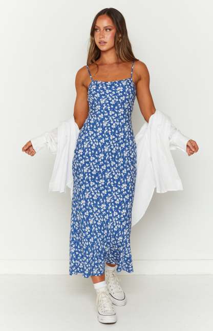 Delphine Blue Floral Midi Dress-Vavasi.All Rights Reserved.
