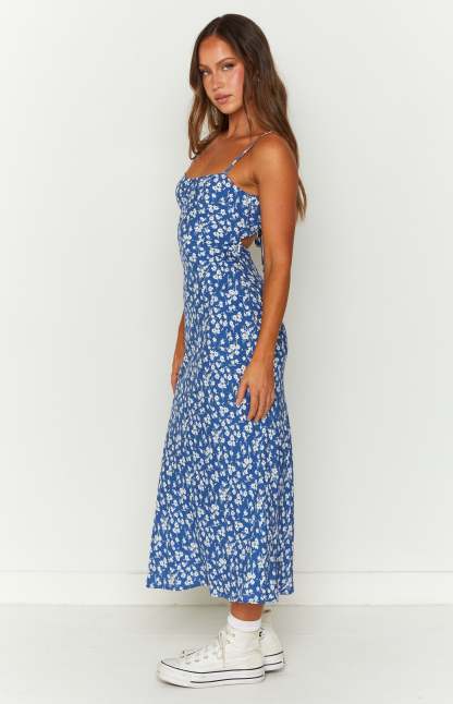 Delphine Blue Floral Midi Dress-Vavasi.All Rights Reserved.