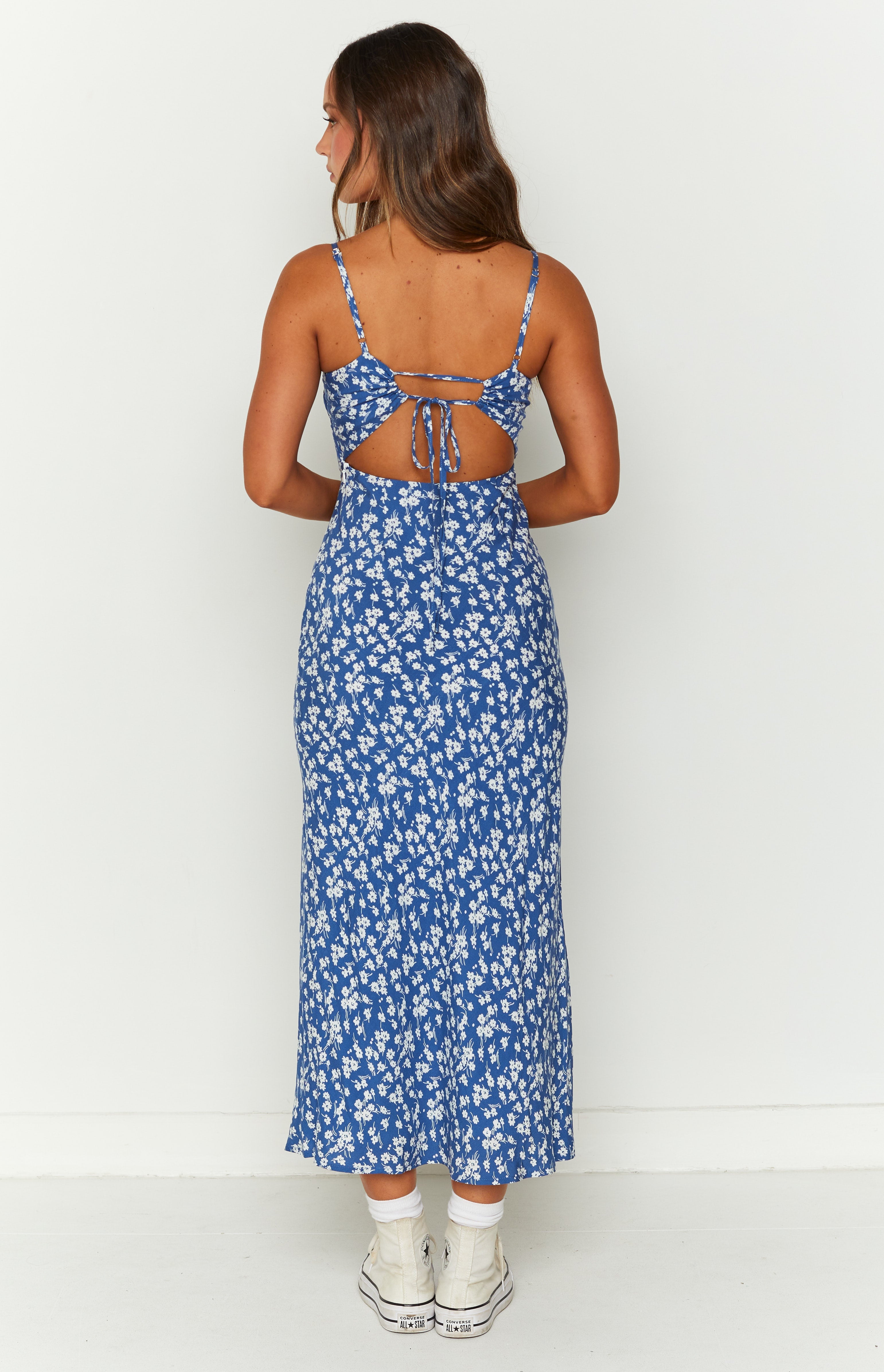 Delphine Blue Floral Midi Dress-Vavasi.All Rights Reserved.