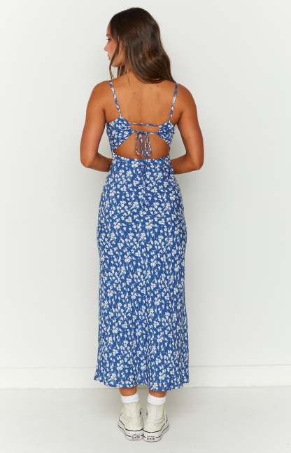 Delphine Blue Floral Midi Dress-Vavasi.All Rights Reserved.
