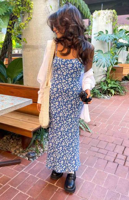 Delphine Blue Floral Midi Dress-Vavasi.All Rights Reserved.