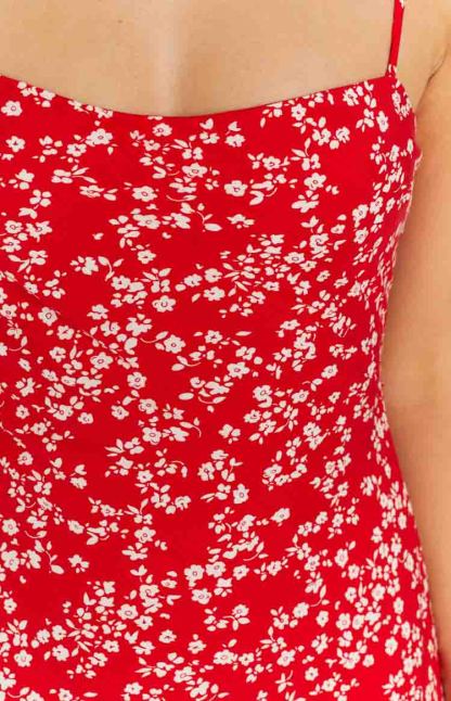 Delphine Red Floral Midi Dress-Vavasi.All Rights Reserved.