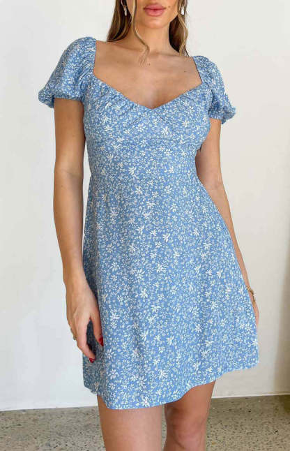 Delray Blue Floral Mini Dress-Vavasi.All Rights Reserved.