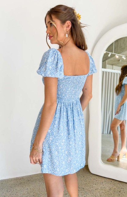 Delray Blue Floral Mini Dress-Vavasi.All Rights Reserved.