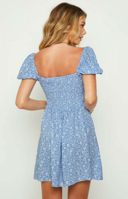 Delray Blue Floral Mini Dress-Vavasi.All Rights Reserved.