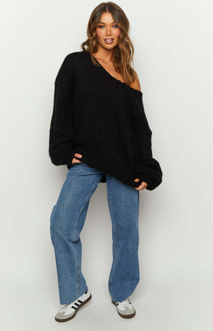 Delvey Black Chunky Knit Sweater-Vavasi.All Rights Reserved.