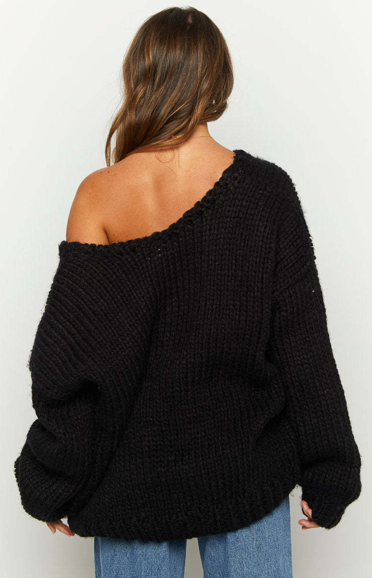 Delvey Black Chunky Knit Sweater-Vavasi.All Rights Reserved.