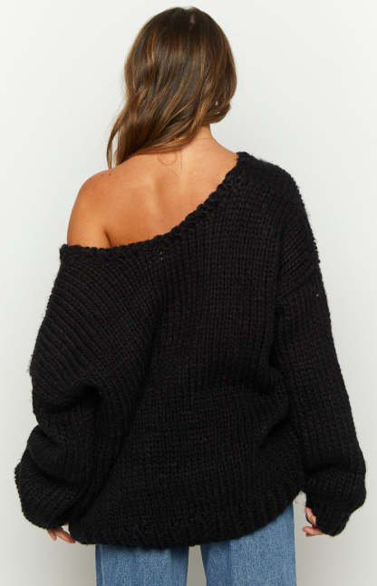 Delvey Black Chunky Knit Sweater-Vavasi.All Rights Reserved.