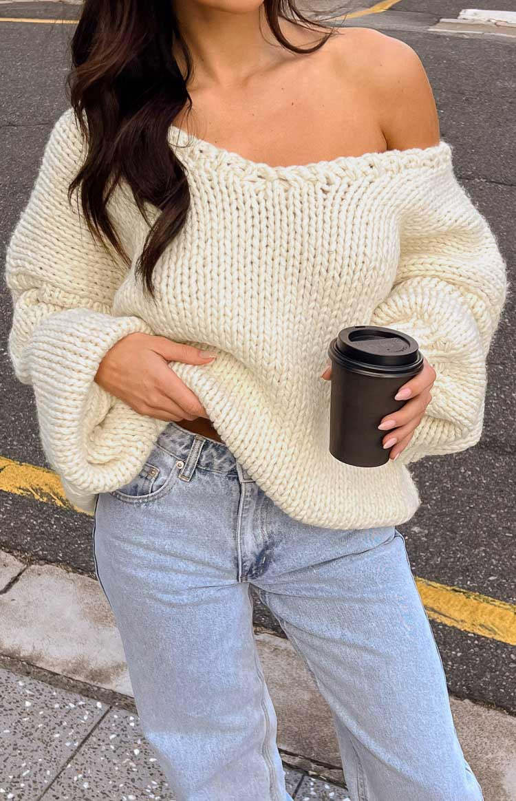 Delvey Cream Chunky Knit Sweater-Vavasi.All Rights Reserved.