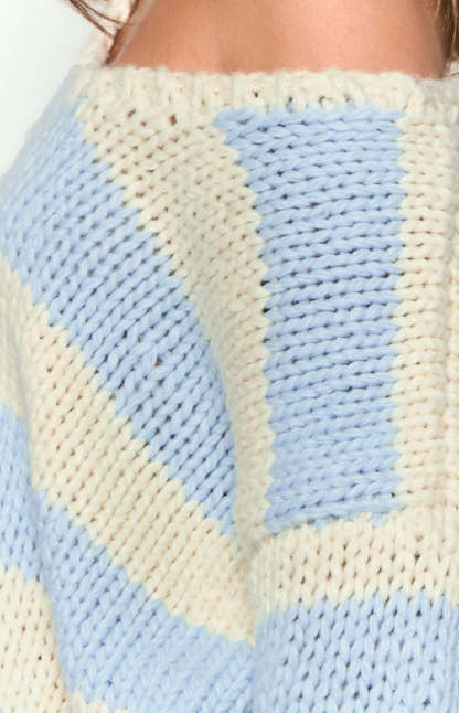 Delvey Light Blue Striped Chunky Knit Sweater-Vavasi.All Rights Reserved.