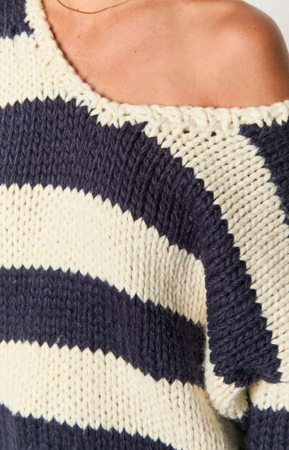 Delvey Navy Striped Chunky Knit Sweater-Vavasi.All Rights Reserved.