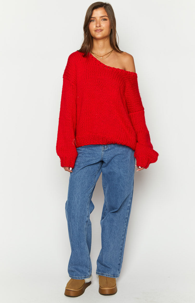 Delvey Red Chunky Knit Sweater-Vavasi.All Rights Reserved.
