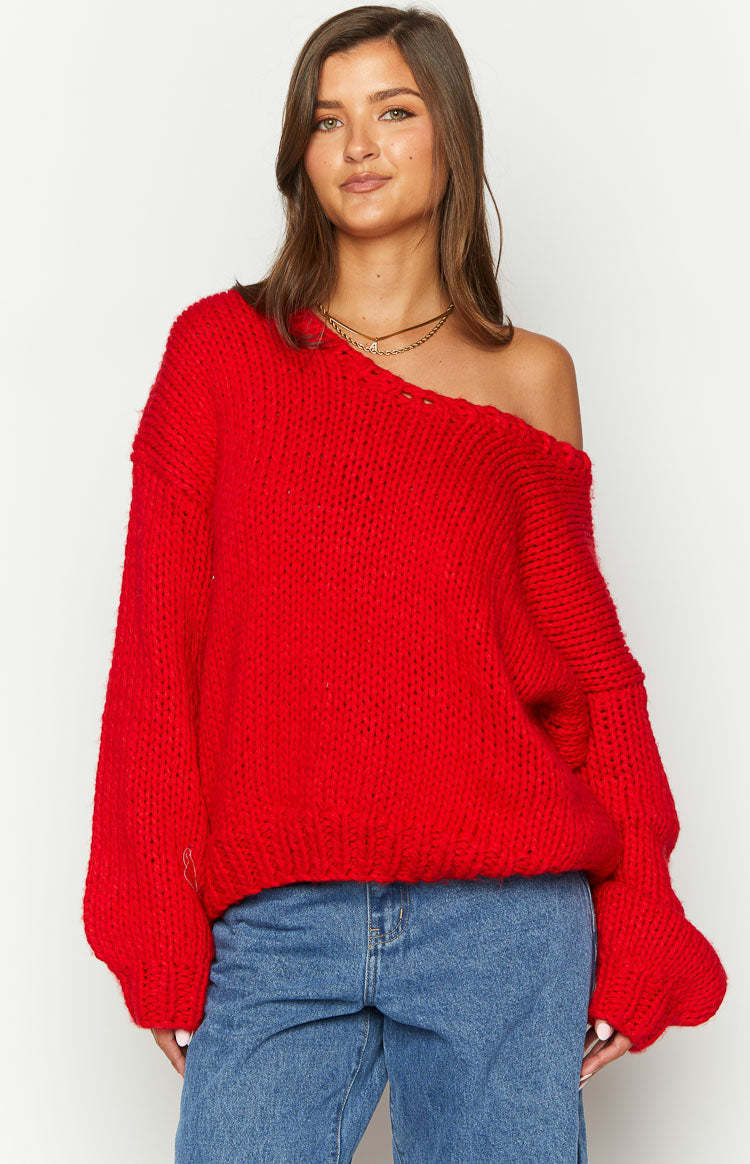 Delvey Red Chunky Knit Sweater-Vavasi.All Rights Reserved.
