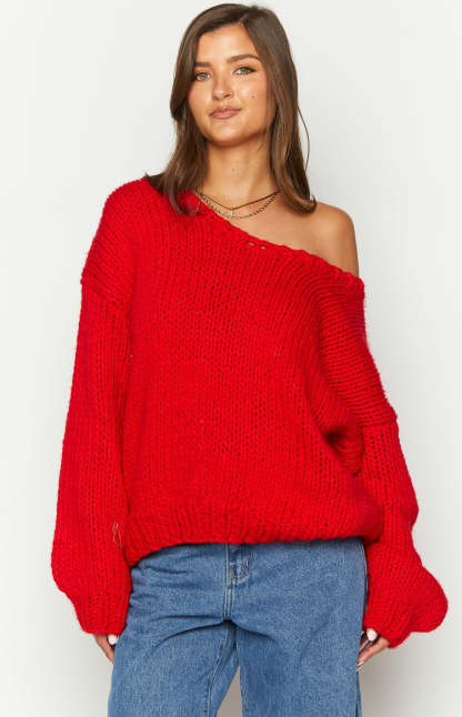 Delvey Red Chunky Knit Sweater-Vavasi.All Rights Reserved.
