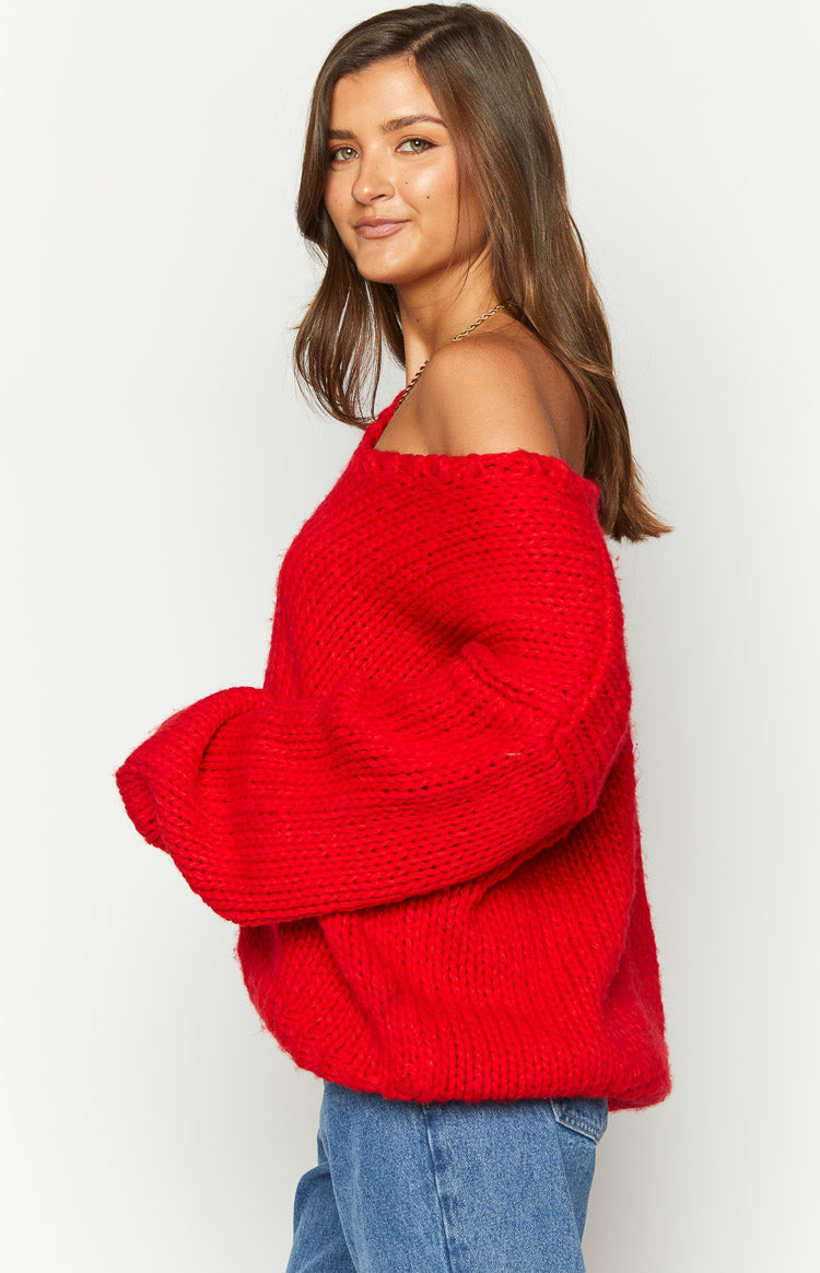 Delvey Red Chunky Knit Sweater-Vavasi.All Rights Reserved.