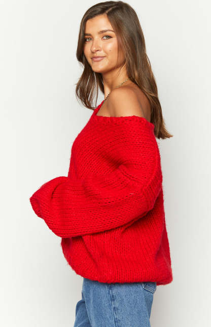 Delvey Red Chunky Knit Sweater-Vavasi.All Rights Reserved.