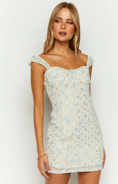 Demi Blue Floral Mini Dress-Vavasi.All Rights Reserved.