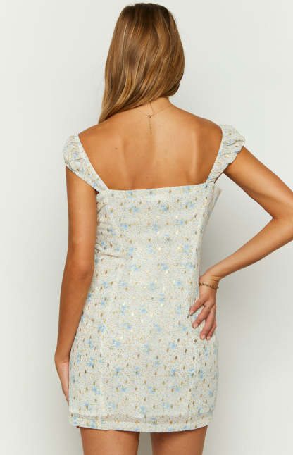Demi Blue Floral Mini Dress-Vavasi.All Rights Reserved.