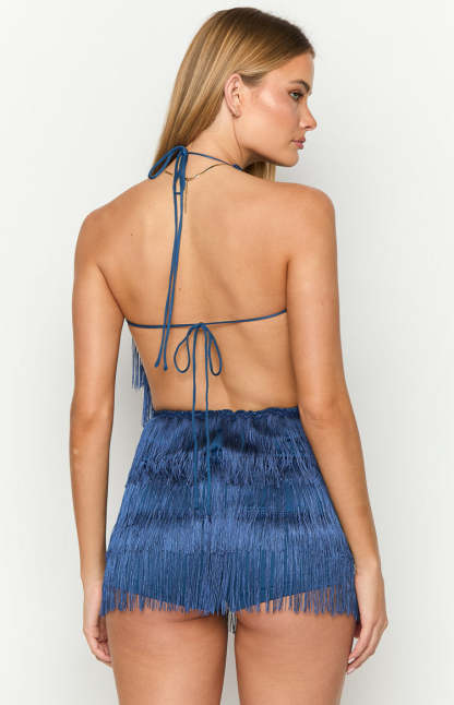 Demie Blue Tassel Playsuit-Vavasi.All Rights Reserved.