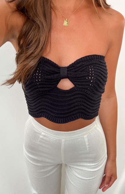 Deni Black Knit Top-Vavasi.All Rights Reserved.