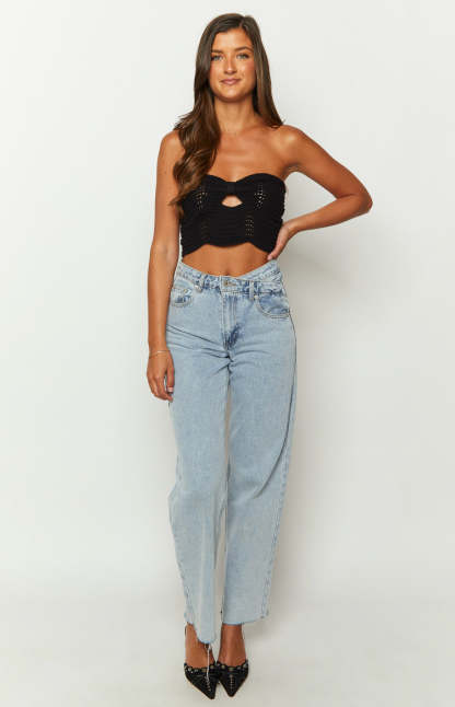 Deni Black Knit Top-Vavasi.All Rights Reserved.